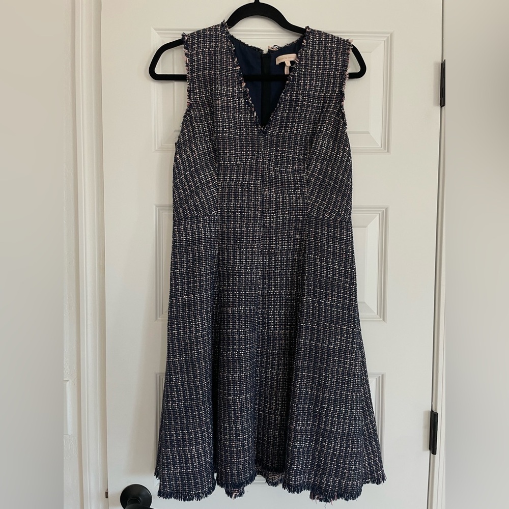 Rebecca Taylor Navy and Pink Tweed Midi Dress